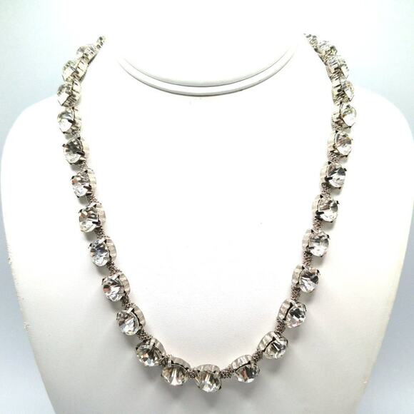 Chico’s Clear Rhinestone Necklace Silver Tone 24" Large Prong Set Stones - Picture 4 of 11